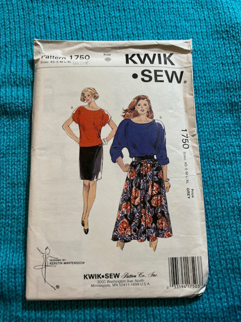 Kwik Sew 1750 top straight A lined skirt 1980s pattern Size S M L XL